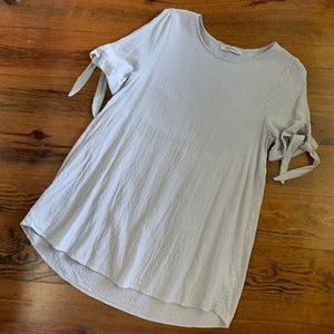 Ces Femme Drapey Blouse Striped Tie Short Sleeve Tunic Top